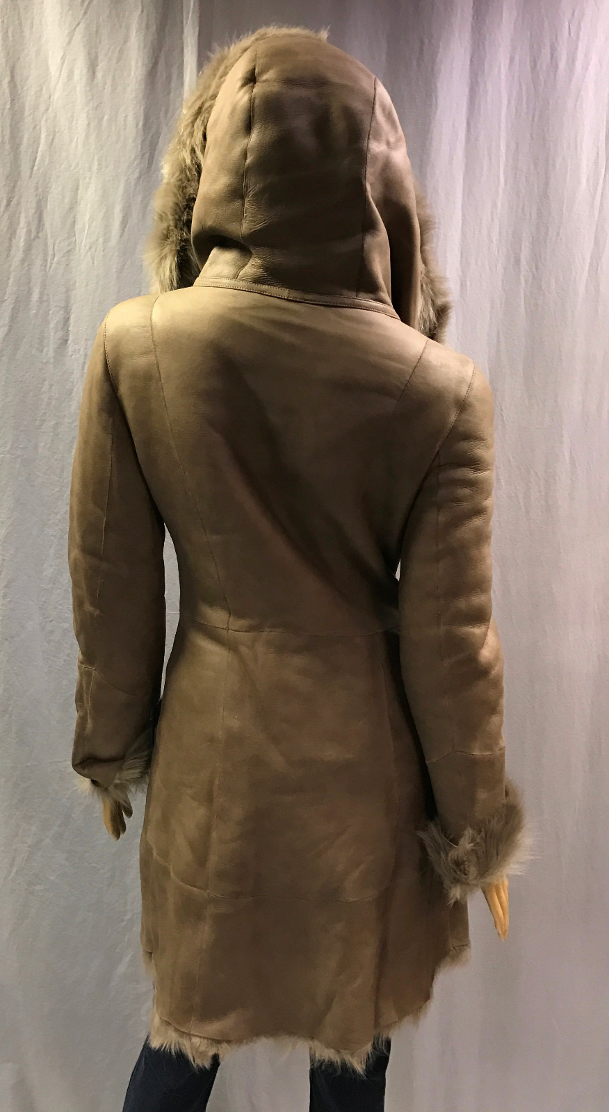 NEW PASHA VENETO GENUINE LAMB SKIN HOODED SHEARLING COAT SZ XS EXTRA SMALL EU 38 image 4