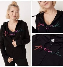 Vs L Victorias Secret Pink Perfect Full Zip Hoodie Sweater Jacket Top Glitter L