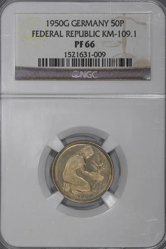 1950-G Germany 50 Pfennig, NGC PF66