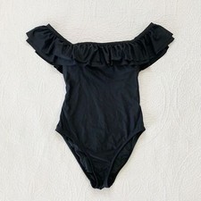 J.Crew Ruffle One-Piece Off The Shoulder Swimsuit, Black