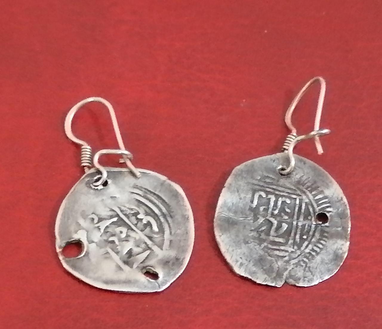 Antique Moroccan Coin Solid Silver Circle Earring… - image 3