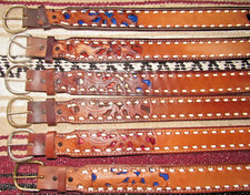 Vintage Western C M Buckstitch Inlay Leather Belts 6 pc Size 28 NEW