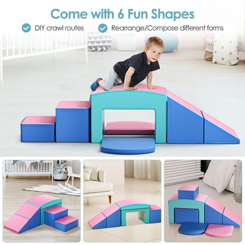 6 in 1 Lightweight Toddler Soft Foam Climbing Blocks Set Tunnel Climber Slide US - Picture 3 of 12