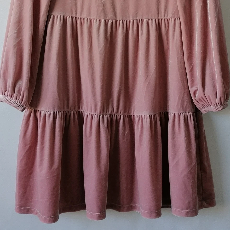 Vestido Babydoll Gap Kids Rosa Polvoriento Manga Globo Terciopelo en Niveles Talla XL Foto 3 de 4