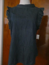 Gap women's soft denim blue sleeveless ruffle decorated detailed back top Large
