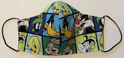 Dreilagige Gesichtsbedeckung (100 % Baumwolle) Medium Erwachsene Looney Tunes mit Nasendraht