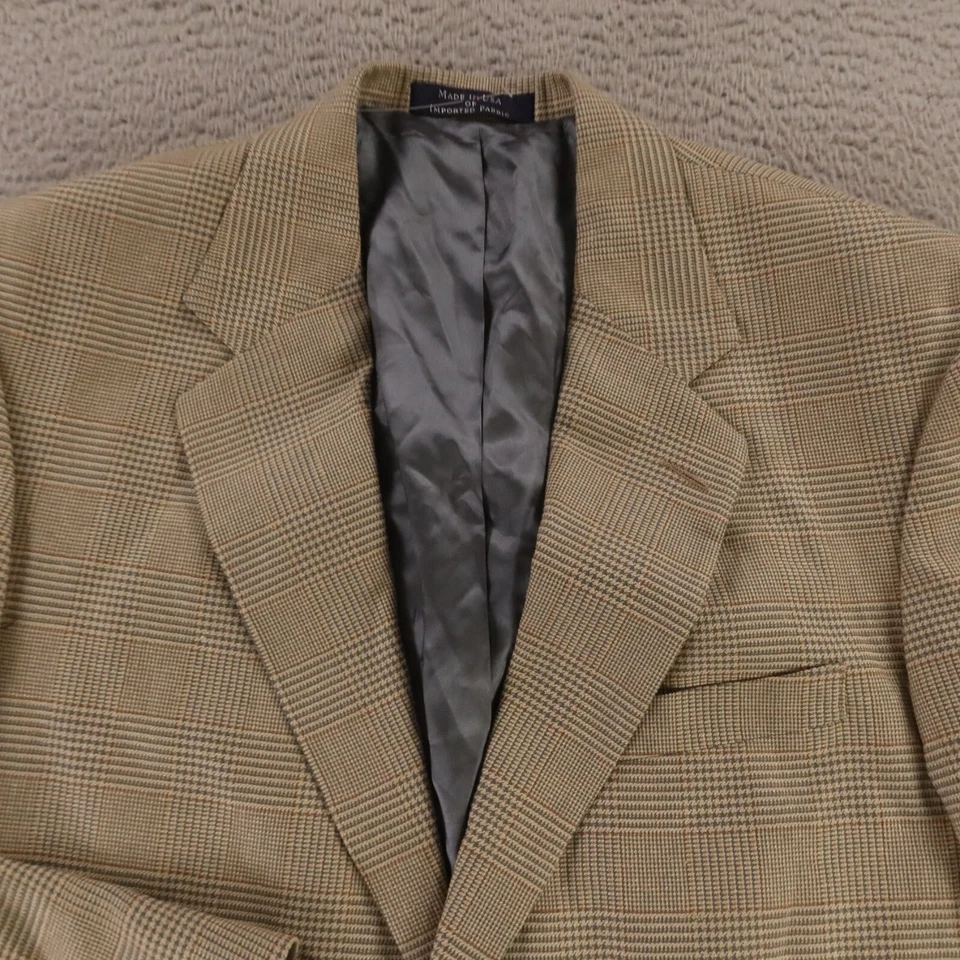 VTG Prince of Wales Check Jacket S Beige Blue Glen Silk Wool Made in USA 39R - Image 2 of 4