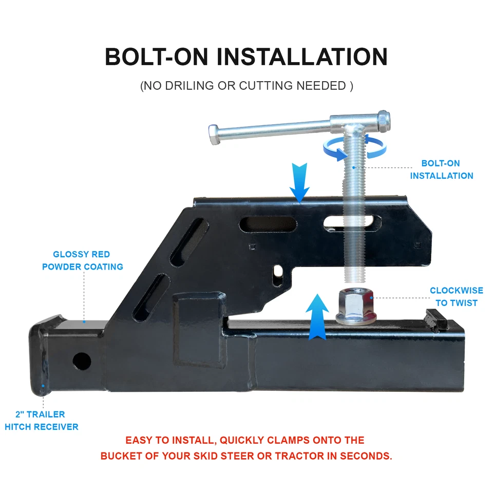 Vijay Receiver Hitch 2" Clamp On Trailer Tractor Bucket Mount Adapter - Image 3 of 4