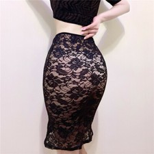 Femme Floral Dentelle Creux Jupe Sexy Érotique Pur Transparent Danse Fête Club