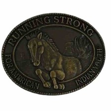 Vtg 1996 11th Anniv  Running Strong For American Indian Youth" Brass Belt Buckle
