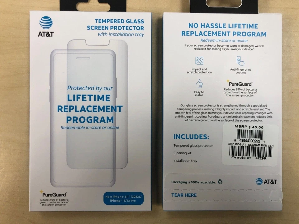 Protector de pantalla de vidrio templado AT&T para iPhone 14 / 14 Pro / 14+ / 14 Pro Max Foto 2 de 4