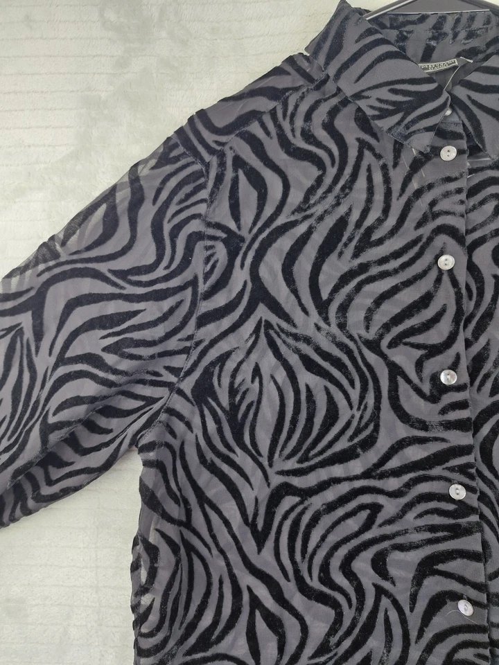 Debenhams Classics Womens All Black Sheer Zebra Print Shirt Size UK 14 BNWT - Image 2 of 4