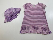 Naartjie Girls Youth 100 Cotton Purple Tee Shirt Hat 2Pc Set 7 5-7