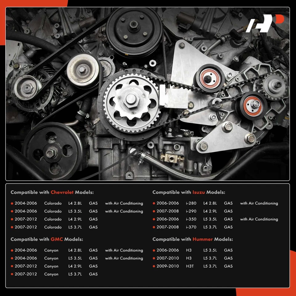 Kit de 3 componentes de transmisión por correa Serpentine para Chevy Colorado GMC Canyon Hummer H3 Foto 2 de 4