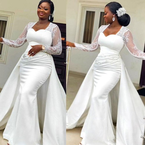 Satin Mermaid Wedding Dress Detachable 