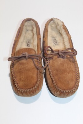 UGG Women's Slippers Moccasins Woven US Size 5 Chestnut 5612 Sheepskin Fur Lined