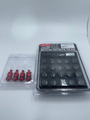 Rays 17Hex Lug Nut & Lock Set Black M12xP1.5 20PC with JDM Wake valve kit 4 Red