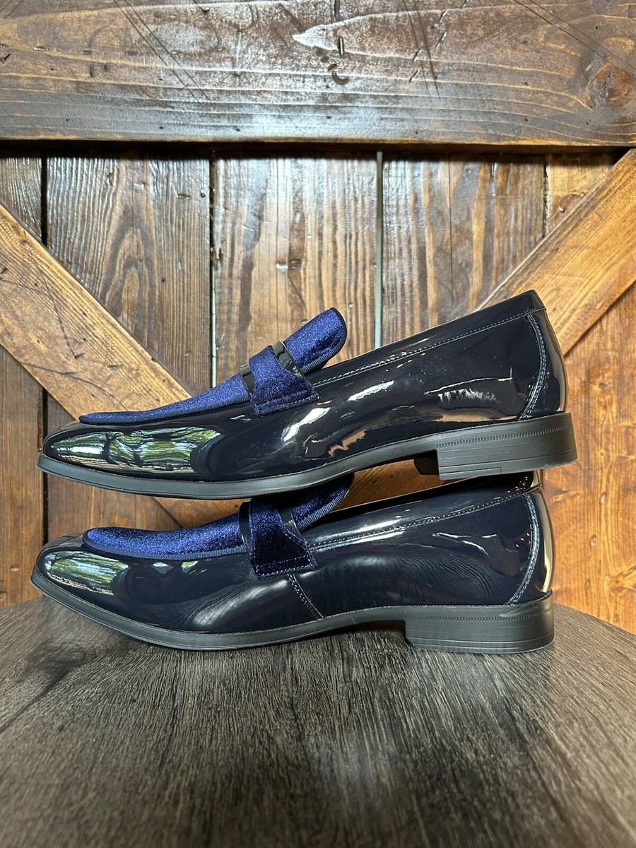 Bruno Marc Tuxedo Patent Leather Dark Blue Velvet Slip-On  display picture 3
