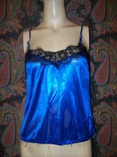 Royal Blue Liquid Satin and Eyelash Lace Top Camisole Lingerie 32-34"
