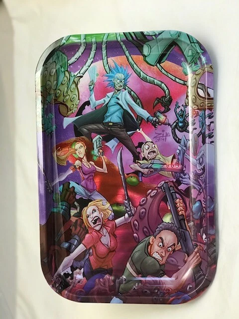 Printed metal Tray snack plate Space fight R&M decorative table tray 11" x 7.5" - Image 3 of 4