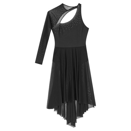 Women's Sheer One Should Ballet Dance Dress Lyrical Leotard Asymmetrical Costume - Picture 15 of 115