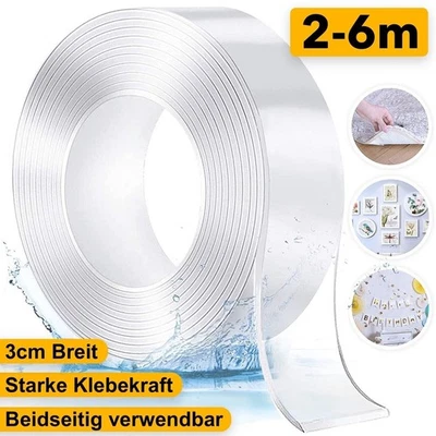 DOPPELSEITIGES KLEBEBAND TRANSPARENT STARK NANO TAPE BAND KLEBE Doppelseitiges Klebeband Extra Stark Transparent Universal Montageband