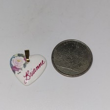 Brianne Heart Shaped Kiln Fired Porcelain Metal Bail Pendant  Flower graphic
