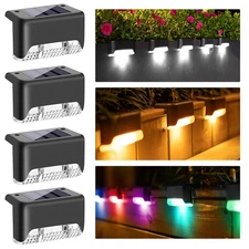 4Pcs LED Solar Fence Lights Outdoor Garden Yard Waterproof Stairs Step Deck Lamp