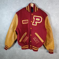 Vintage Rennon Classic letterman 90s Wool Leather Jacket USA Made XS Red TA2050