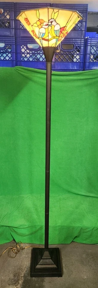 Lámpara de pie estilo Tiffany loros y flores tropicales vitrales con plomo c-1 Foto 2 de 4