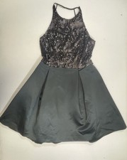 Ralph Lauren Woman’s Black Sequined Bodice Teal Green Pleated Party Dress 10