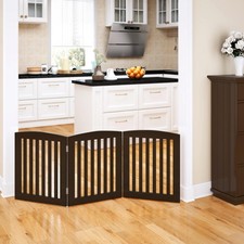 Wooden Freestanding Foldable Pet Gate Dogs 24 inch 3 Panels Step Over Fence Dog