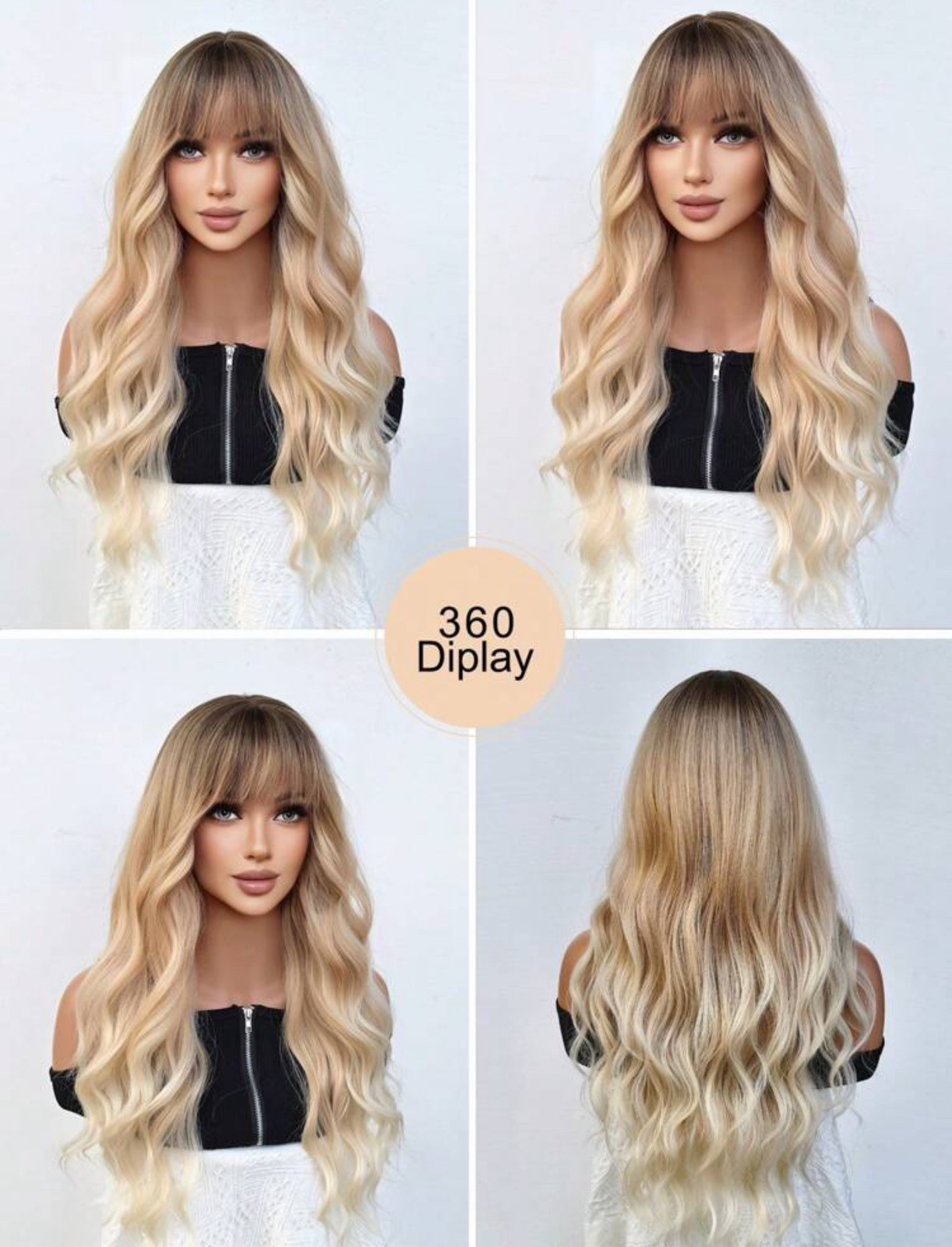 Perruque longue bouclée blond platine à effet racines foncées avec accessoires - 3