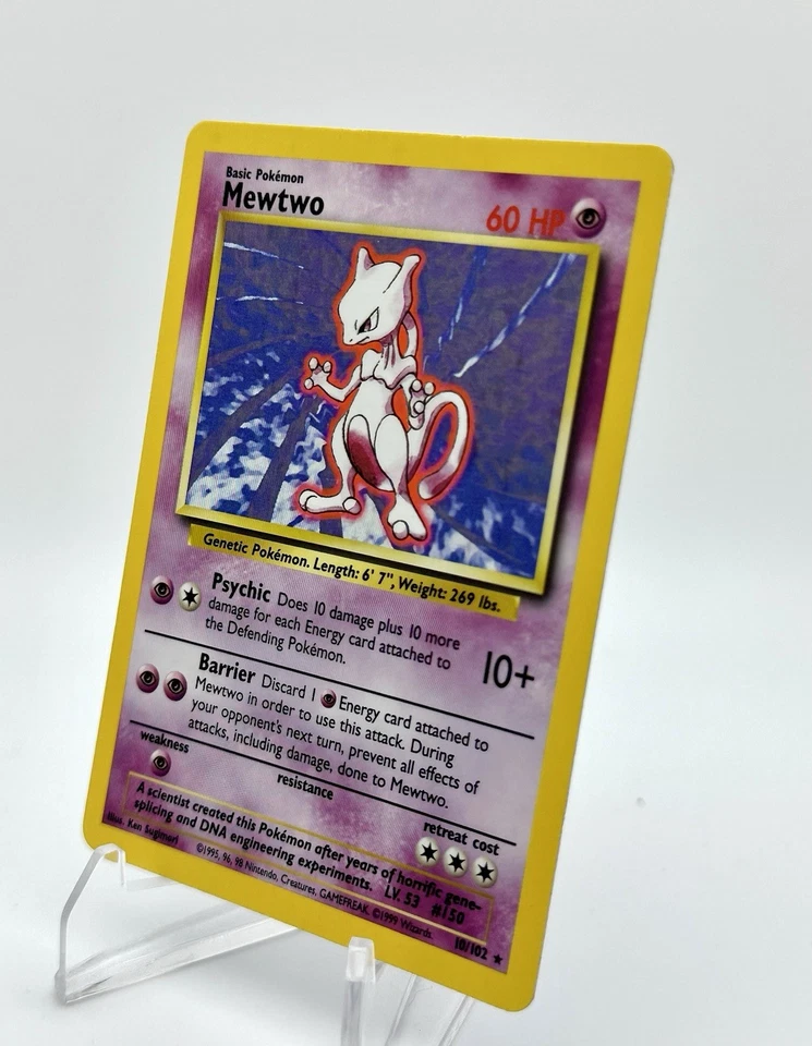 Mewtwo 10/102 Pokémon TCG 1999 Base Set Holo Unlimited Rare MP - Image 4 of 4