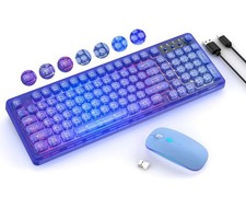 Blue Light Up Keyboard and Mouse Wireless,Cute 2.4Ghz Cordless Rechargeable T...