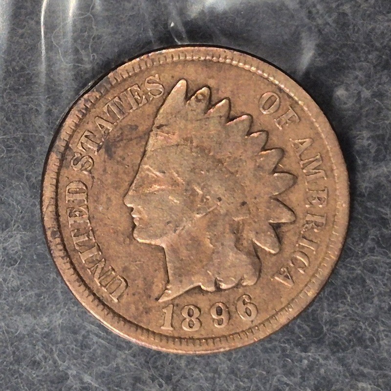 1896 Indian Head cent, obverse at an angle
