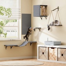Grey Wall Mounted Cat Climbing Furniture with Shelves Enclosed Cat House