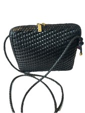 CEM Vintage Black Woven Leather Crossbody Bag Gold Hardware Braided Strap