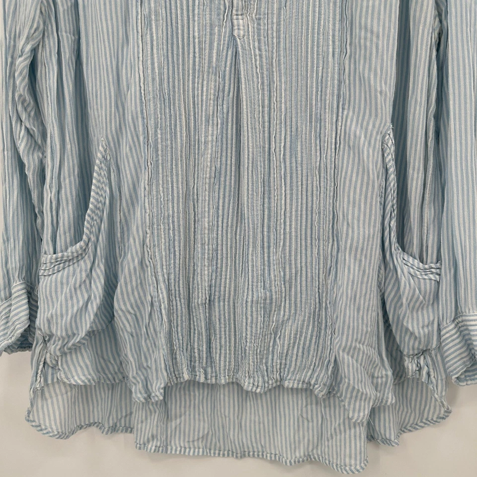 Camisa túnica Free People One Waverly azul blanco a rayas gasa bolsillos superiores talla L Foto 3 de 4