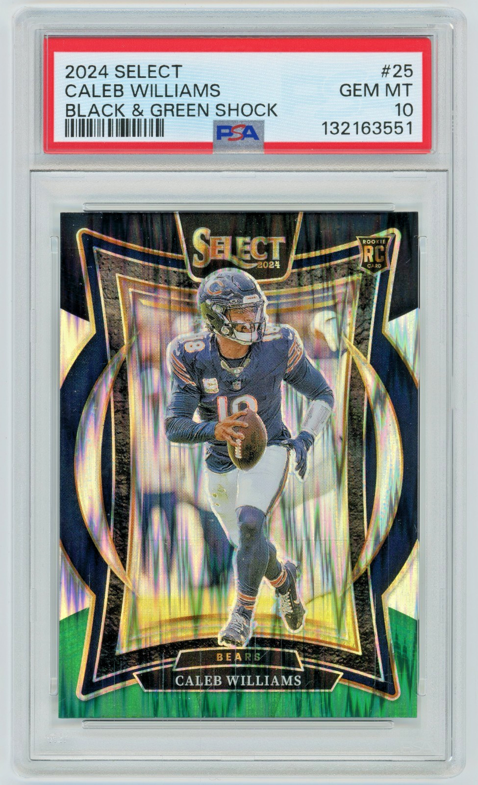 CALEB WILLIAMS 2024 Panini Select Black & Green Shock Rc 25 PSA 10 Chicago Bears