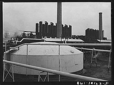 Tulsa, Oklahoma. Storage tanks and pipelines at the Mid-continent refinery