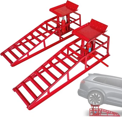 Heavy Duty 2 x Metal Car Ramps with Hydraulic Jack – Vehicle Lift 4 Ton Tools - Image 1 of 4