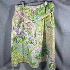 VTG Katasha  s Unusuals Midi Skirt Green Pink Garden Scene