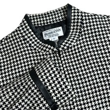 Pendleton Womens 6 Black Cream Houndstooth Virgin Wool Lambskin Trim Jacket