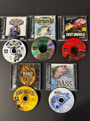 PS1 CD'S MOTO RACER,TEST DRIVE 4,ROAD RASH ,FISHERMAN'S BAIT,CHAMPIONSHIP BASS