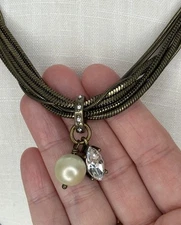 Silpada Necklace Pearl Swarovski Crystal Brass Boho Industrial Chic Lagenlook