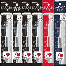 Zebra SARASA Clip 0.5 Gel Ink Pen Set Black Red Blue Black 6 Pack Made in Japan