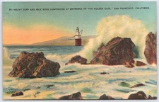 Vintage San Francisco Mile Rock Lighthouse Golden Gate Linen Postcard