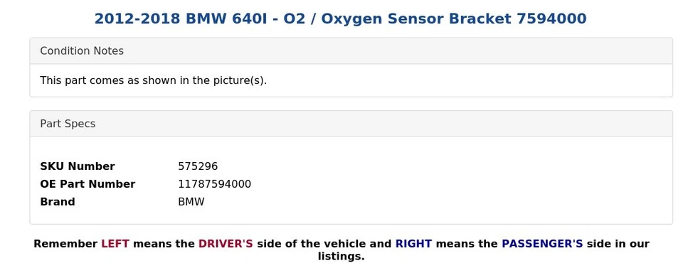 BMW 640I 2012-2018 - O2 / Soporte de sensor de oxígeno 7594000 Foto 4 de 4