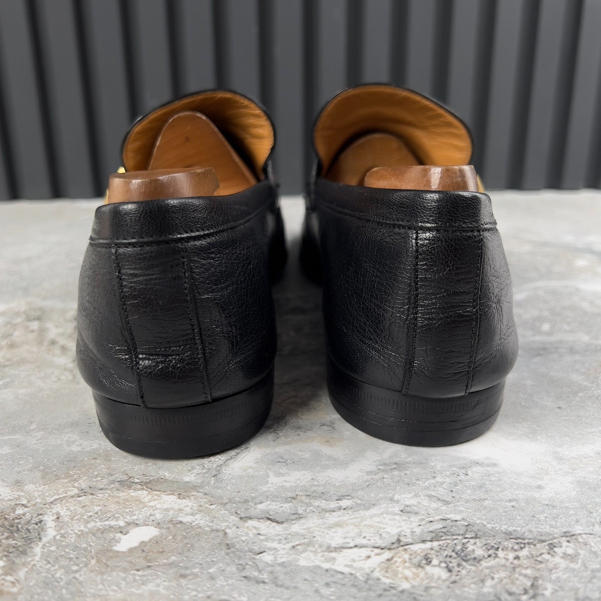 GUCCI Donnie Web Double GG Loafers Heels Black Leather 10 G  display picture 2